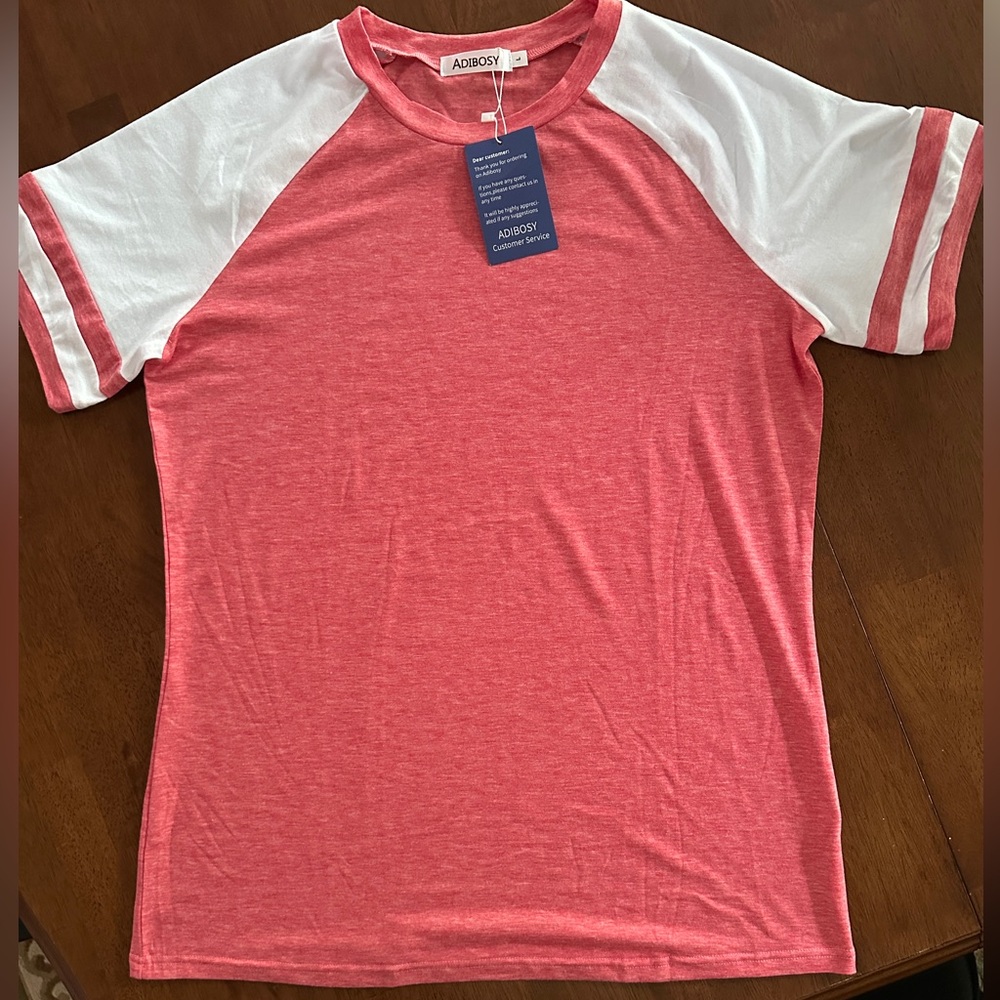 Women's Red and White Short Sleeve Tee